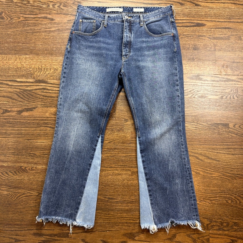 Pilcro and the Letterpress Womens Jeans 32 Two Tone Flare Jeans Blue Button Fly